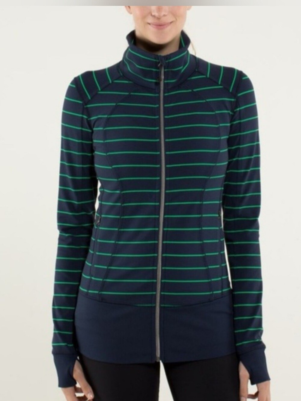 Lululemon Jacket Nice Asam Navy And Green Stripe Zip Track Jacket
